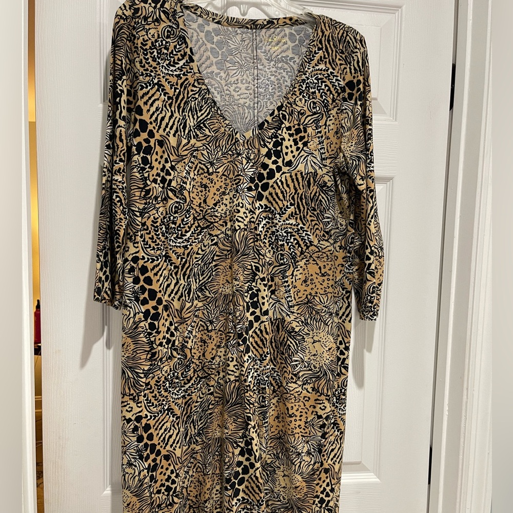 LILLY PULITZER COTTON VNECK DRESS - SIZE LARGE